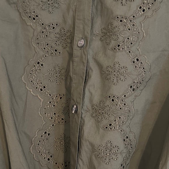 GAP Womens Olive Green Eyelet Lace Puff Sleeve Belted Midi Dress XL TALL - Picture 4 of 13